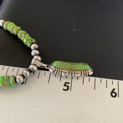 Navajo Green Gaspeite Turquoise Pendant | Sterling Silver | Authentic Native American Handmade | 13272