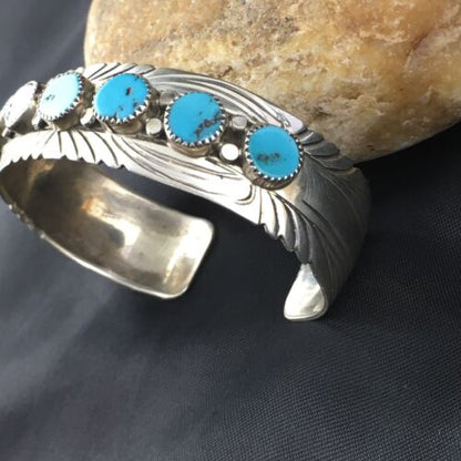 Navajo Blue Kingman Turquoise Cuff Bracelet | Sterling Silver | Authentic Native American Handmade | 1962