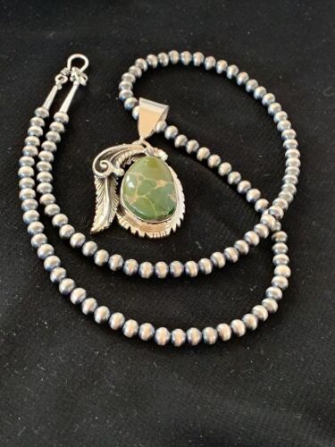 Men's Royston Turquoise Pendant Necklace | Navajo Pearls | Sterling Silver | Authentic Native American Handmade | 2575