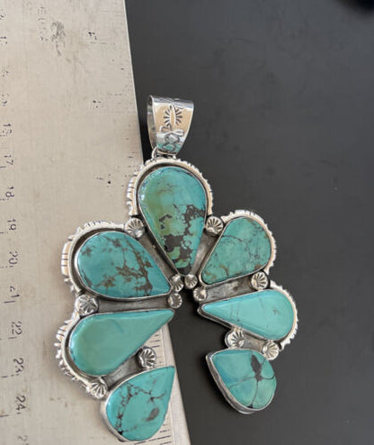 Navajo Blue Turquoise Naja Pendant Necklace | Authentic Native American Sterling Silver | 11356