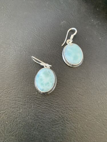Navajo Blue Larimar Dangle Earrings | Sterling Silver Beads | Authentic Native American Handmade | 1616