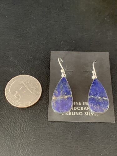 Navajo Blue Lapis Lazuli Dangle Drop Earrings | Sterling Silver | 1" | Authentic Native American Handmade | 14089