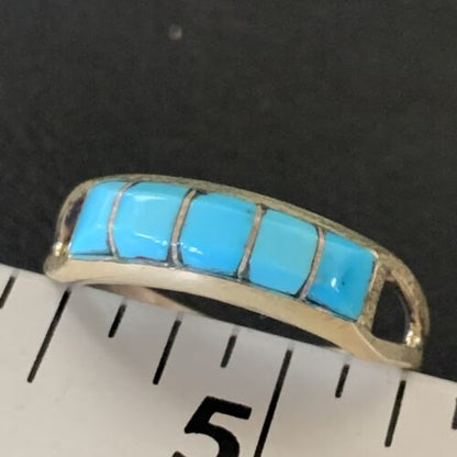 Navajo Blue Turquoise Inlay Band Ring | Sz 9.5 | Authentic Native American Handmade | 12395