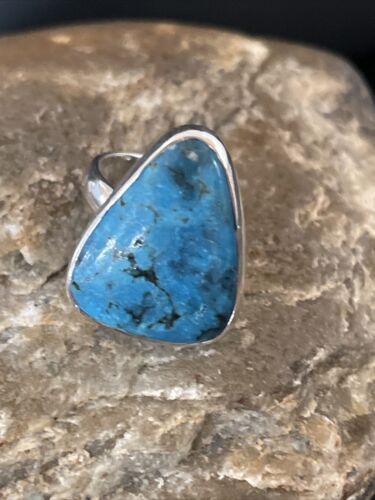 Men's Navajo Blue Kingman Turquoise Ring | Sterling Silver | Adjustable | Sz 5.5 | 10507