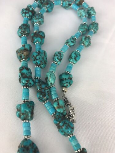 Navajo Kingman Turquoise Nugget Pendant Necklace | Sterling Silver | Multi-Stone | Southwestern Handmade