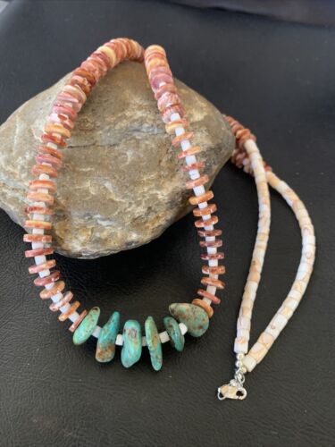 Navajo Turquoise | Purple Spiny Oyster Pink Shell Necklace | Sterling Silver | Native American Handmade | 28" | 12256