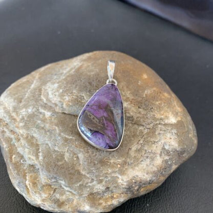Navajo Pearls Purple Sugilite Pendant | Sterling Silver | 1.50" | Authentic Native American Handmade | 10927