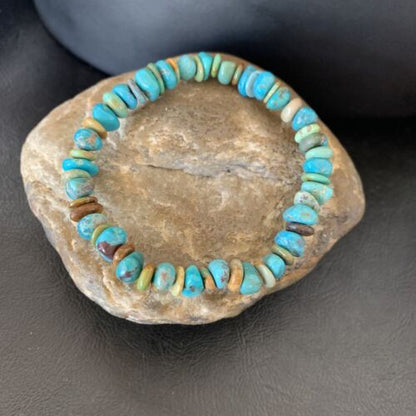 Men's Women's Stretch Bracelet | Blue Green Turquoise Stone | 7" | 11829