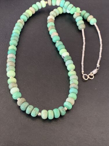 Navajo Green Faceted Turquoise Necklace | Sterling Silver | 22" | Authentic Native American Handmade | 11707