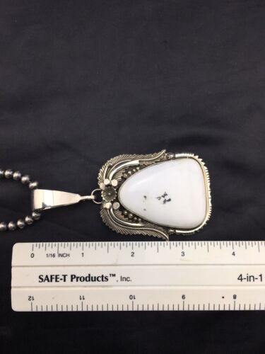 White Buffalo Turquoise Pendant Necklace | Navajo Sterling Silver | Authentic Native American Handmade | 4529