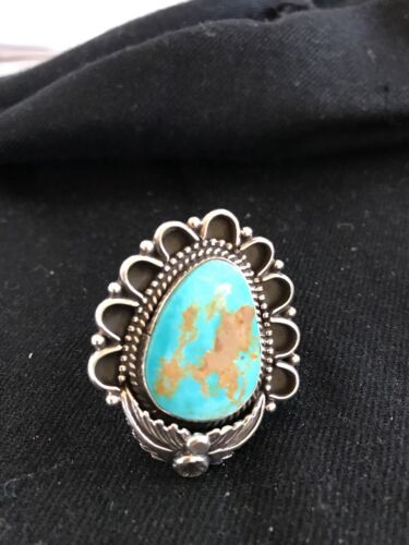 Southwestern Turquoise Ring | Sterling Silver | Sz 9.25 | Authentic Native American Handmade | Signed