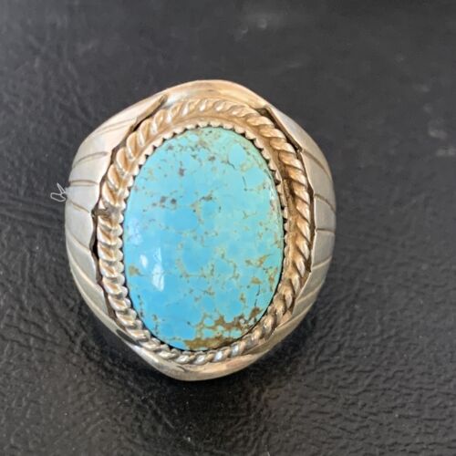 Navajo Blue Kingman Turquoise Ring | Sterling Silver | Sz 8.5 | Authentic Native American Handmade | 11938