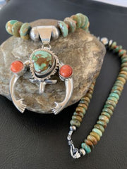 Navajo Green Turquoise Spiny Oyster Pendant Necklace | Authentic Native American Sterling Silver | Naja | 02139