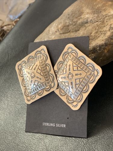 Southwestern Women's Navajo Stamped Earrings | Sterling Silver | Authentic Native American Handmade | 1673