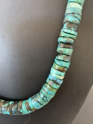 Native American Blue Green Turquoise Heishi Necklace | 9mm | Sterling Silver | 20" | 876 - Masha USA