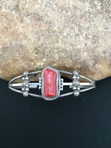 Native American Red Coral Navajo Bracelet | Sterling Silver | Authentic Handmade | 4731