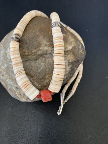 Southwestern Santo Domingo Shell Bead Pendant & Pearls Necklace | Authentic Native American | 20" | 12522 - Masha USA