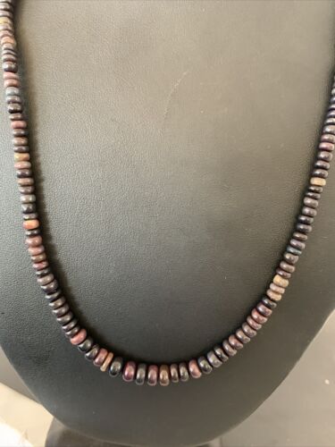 Native American Women's Necklace | Sterling Silver Black Fire Opal Beads | 20" | 980