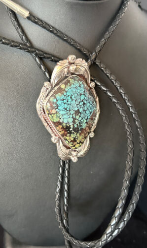 Bolo Tie | Blue Spiderweb Turquoise | Sterling Silver | Navajo | Handmade Southwestern Jewelry | 14255