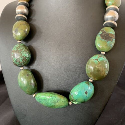 Navajo Chunky Spiderweb Green Turquoise Necklace | Sterling Silver | 20" | Authentic Native American Handmade | 11763 - Masha USA
