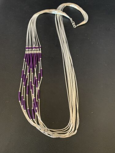 Navajo Purple Sugilite Heishi Necklace | 10 Strand Liquid Silver | Sterling Tube | 26" | 13058
