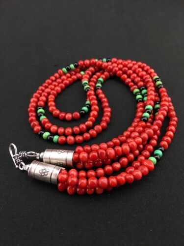 Native American Coral & Turquoise 3 Strand Necklace | Navajo Sterling Silver | 19" | 4856