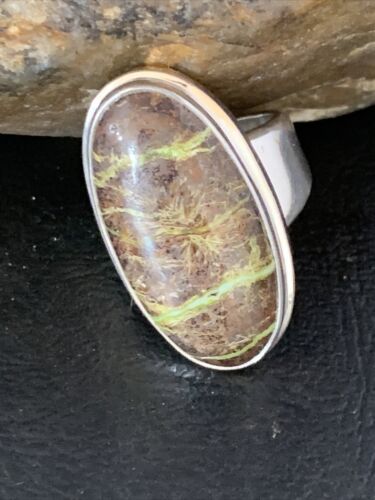 Navajo Green Gaspeite Ring | Sterling Silver | Sz 8.5 | Authentic Native American Handmade | 13781