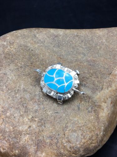 Authentic Native American Zuni Sterling Silver Turtle Pin Pendant | Blue Turquoise | Handmade | 2805