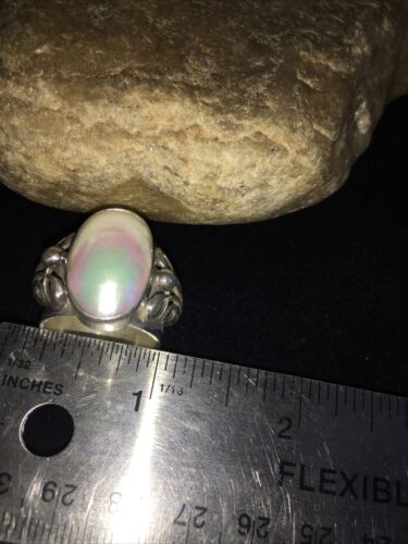 Southwestern Navajo White Mabe Pearl Ring | Sterling Silver | Sz 8 | Authentic Native American Handmade | 1724