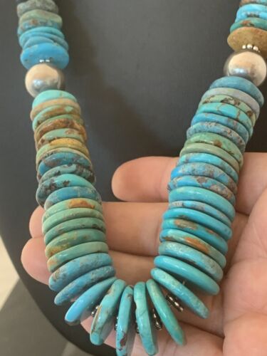 Navajo Graduated Blue Green Turquoise Necklace | Sterling Silver | Authentic Native American | 21" | 606 - Masha USA