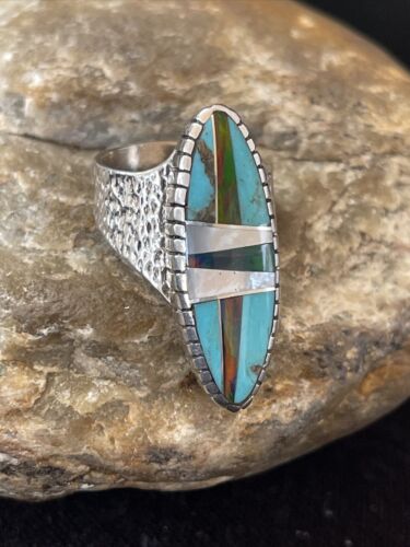 Navajo Multi-Color Opal & Turquoise Inlay Ring | Sterling Silver | Sz 7 | Authentic Native American Handmade | 1582