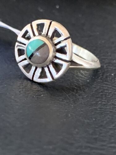 Navajo Women's Inlay Blue Turquoise Ring | Sterling Silver | Sz 6.5 | Authentic Native American Handmade | 1783