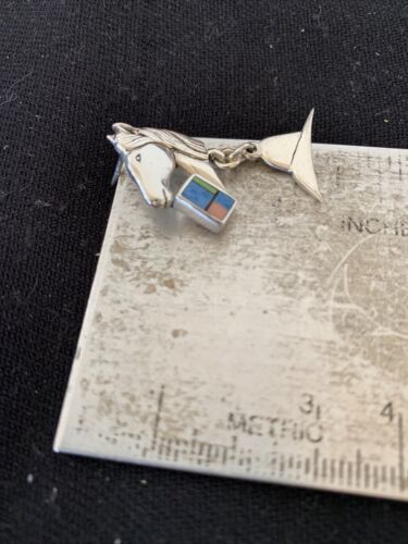 Native American Navajo Blue Lapis & Pink Opal Sterling Silver Horse Inlay Earrings 1" | 1513