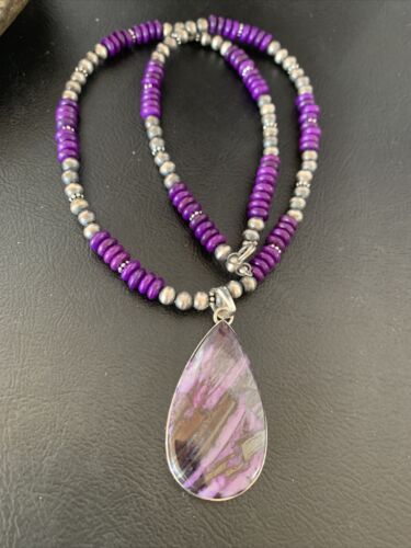 Native American Sterling Silver Navajo Pearl Purple Sugilite Pendant | Authentic Handmade | 11916