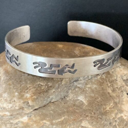 Navajo Kokopelli Stamped Cuff Bracelet | Sterling Silver | Authentic Native American Handmade | 12826