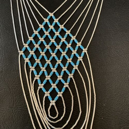 Navajo Blue Turquoise Liquid Heishi Necklace | 7 Strand Sterling Tubes | 18" | Authentic Native American | 12626
