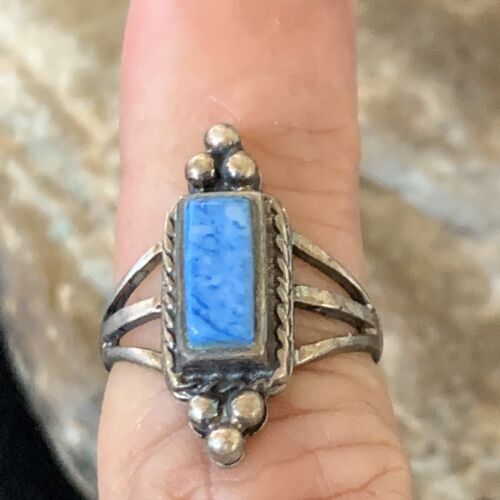 Women's Adjustable Navajo Denim Lapis Ring | Sterling Silver | Sz 5 | Authentic Native American Handmade | 12452
