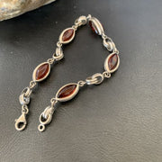 Navajo Deep Gold Amber Link Bracelet | Sterling Silver | 8.25" | Authentic Native American Handmade | 12656