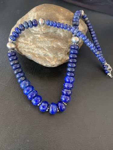 Navajo Lapis Lazuli Graduated Necklace | Sterling Silver | Authentic Native American | 18" | 11802