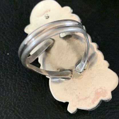 Navajo Kingman Turquoise Coral Ring | Authentic Native American Sterling Silver | Multi-Stone | Sz 8 | 14129