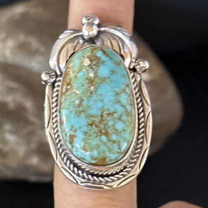 Navajo Blue Turquoise #8 Rings | Sterling Silver | Sz 9.5 | Authentic Native American Handmade | 14285