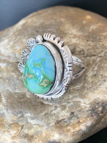 Navajo Green Sonoran Turquoise Ring | Sterling Silver | Sz 10.5 | Authentic Native American Handmade | 10423
