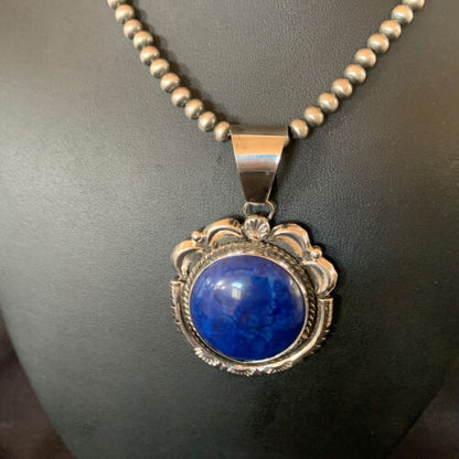 Native American Navajo Blue Lapis Pendant Necklace | Sterling Silver | Authentic Handmade | 11677 - Masha USA