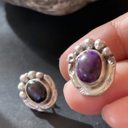 Navajo Sugilite Earrings | Sterling Silver Post Stud | Authentic Native American Handmade | 0.5" | 2067