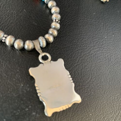 Navajo Multi-Color Turquoise Onyx Inlay Pendant Necklace | Sterling Silver | Authentic Native American Handmade | 13559