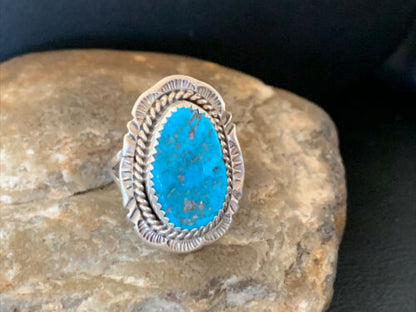 Southwestern Navajo Blue Kingman Turquoise Ring | Sterling Silver | Sz 9 | 12215
