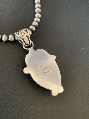 Native American Men's Navajo Pearls Necklace with Black Onyx Pendant | Sterling Silver | 13100 - Masha USA