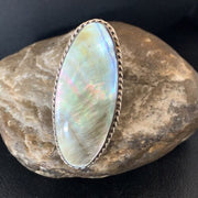 Native American Green Mother of Pearl Inlay Ring | Navajo Sterling Silver | Sz 7 | 12938