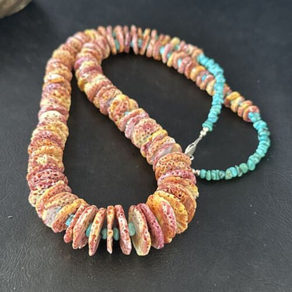 Navajo Purple Spiny Oyster & Turquoise Necklace | Sterling Silver | Authentic Native American | 28" | 14624