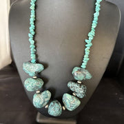 Navajo Chunky Blue Turquoise Nugget Necklace | Sterling Silver | Authentic Native American Handmade | 20" | 14417